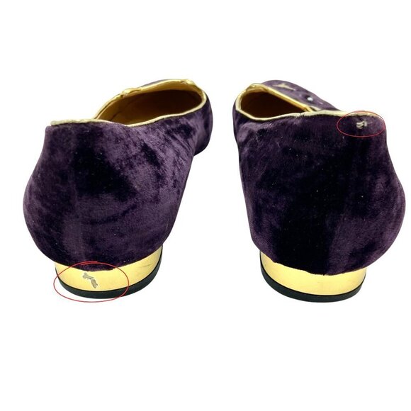 Charlotte Olympia Kitty Cat Purple Velvet Flats Loafers Gold, EU 39 US 8.5-9 - Picture 9 of 13